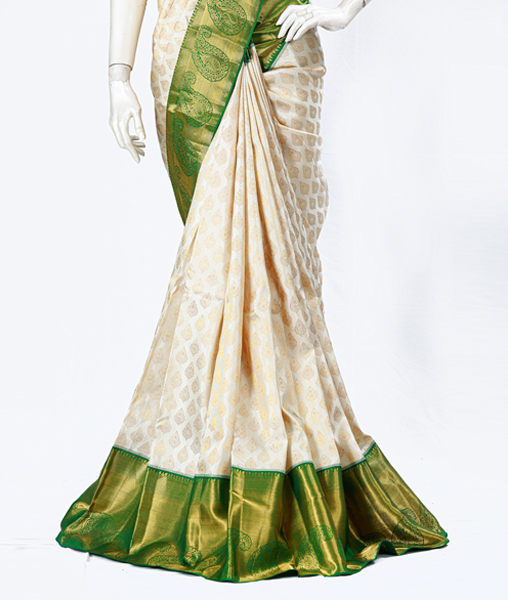 Parsi Embroidered White Brasso Saree